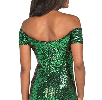 sd-hk Women's Off Shoulder Sequins Evening Dress Long Mermaid Side Slit Formal Dresses