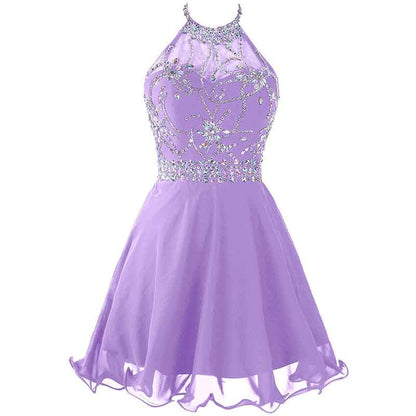 Women's Beaded Halter Homecoming Dress Short Tulle Prom Dress
