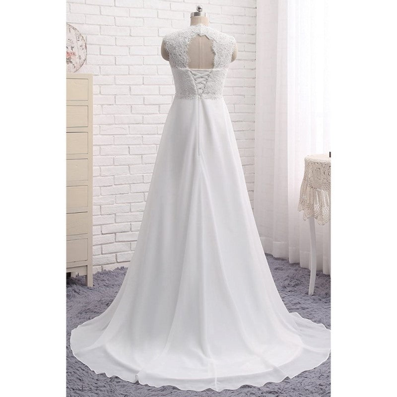 sd-hk Women's Sleeveless Lace Chiffon Evening Wedding Dresses Bridal Gowns