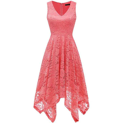 Women's Vintage Floral Lace Dress Asymmetrical Cocktail Formal Bridesmaid Dress