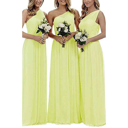 Women One Shoulder Bridesmaid Dresses Long Aline Chiffon Prom Evening Gown