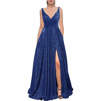 Women's Prom Dresses Formal Evening Dress Glitter Party Dress with Pockets