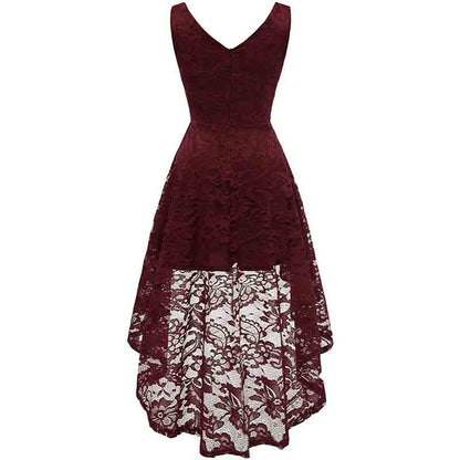 Women's Sleeveless Hi-Lo Lace Formal Dress Cocktail Party Dress V Neck