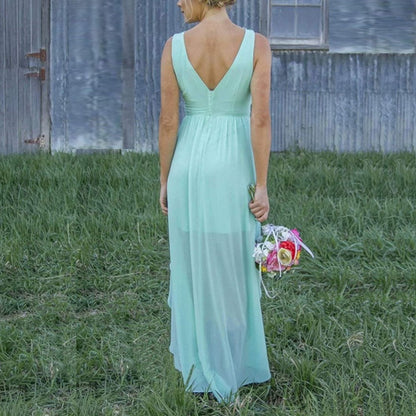 sd-hk High Low Lace Chiffon Bridesmaid Dress Blue