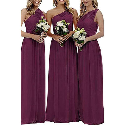 Women One Shoulder Bridesmaid Dresses Long Aline Chiffon Prom Evening Gown