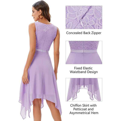 Women's Vintage Floral Lace Dress Asymmetrical Cocktail Bridesmaid Dress