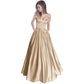 Off The Shoulder Satin Wedding Dress Beaded A.Line Prom Dress with Pocket