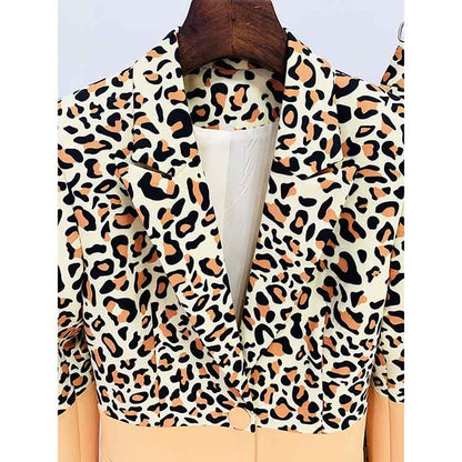 Women's Leopard Print Trousers Suit 2 Piece Animal Print Pant Suit