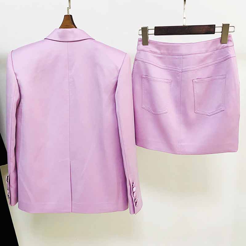 Women Loose fit Purple/Green Blazer + Mini Skirt Suit