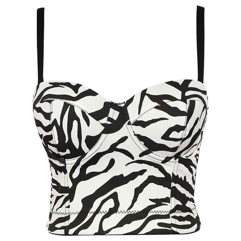 Women Zebra Striped Tops Spaghetti Straps Bra Summer Party Tank Top