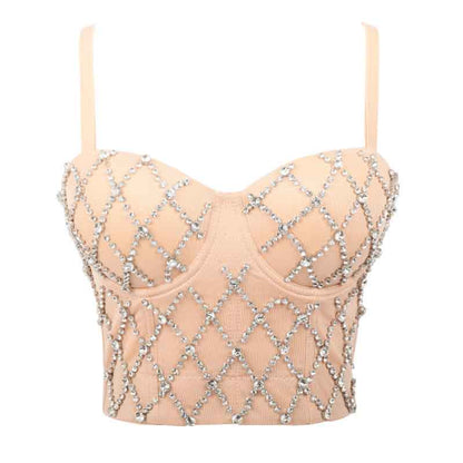 Womens Red Crop Tops Spaghetti Straps Beaded Push Up Corset Bra Party Black Top