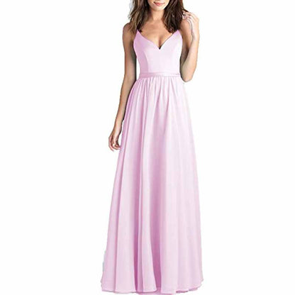 Women's V-Neck Pleated Chiffon Bridesmaid Dresses Long Prom Dress Evening Dress