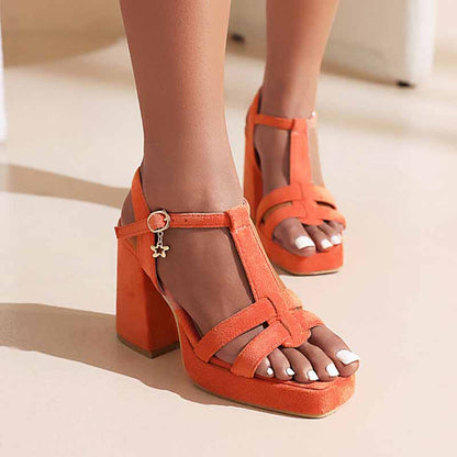 Women's Suede Shoes Platform Heels Sandals Wedge Chunky Heels