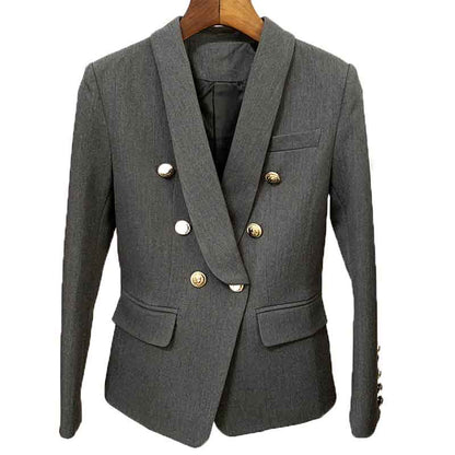 Women's Coats Grey Jacket Long Sleeves Blazer Breasted Coat