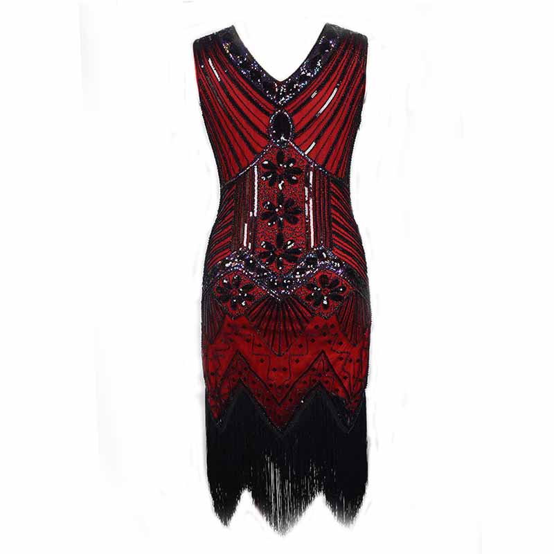 Women's Flapper Dresses 1920s V Neck Beaded Fringed Great Gatsby Dress