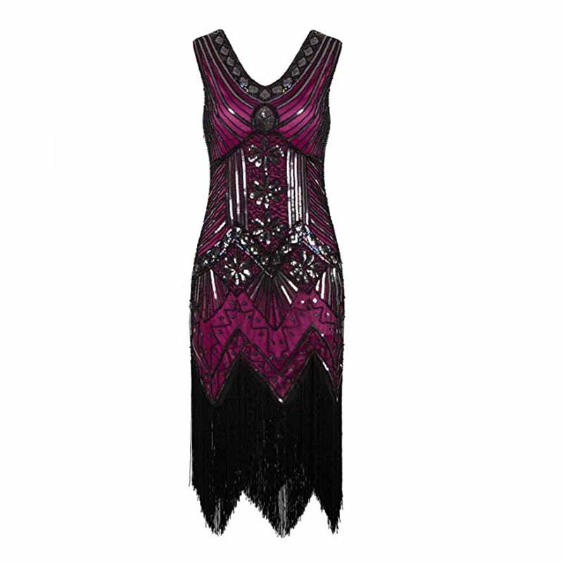 Women's Flapper Dresses 1920s V Neck Beaded Fringed Great Gatsby Dress