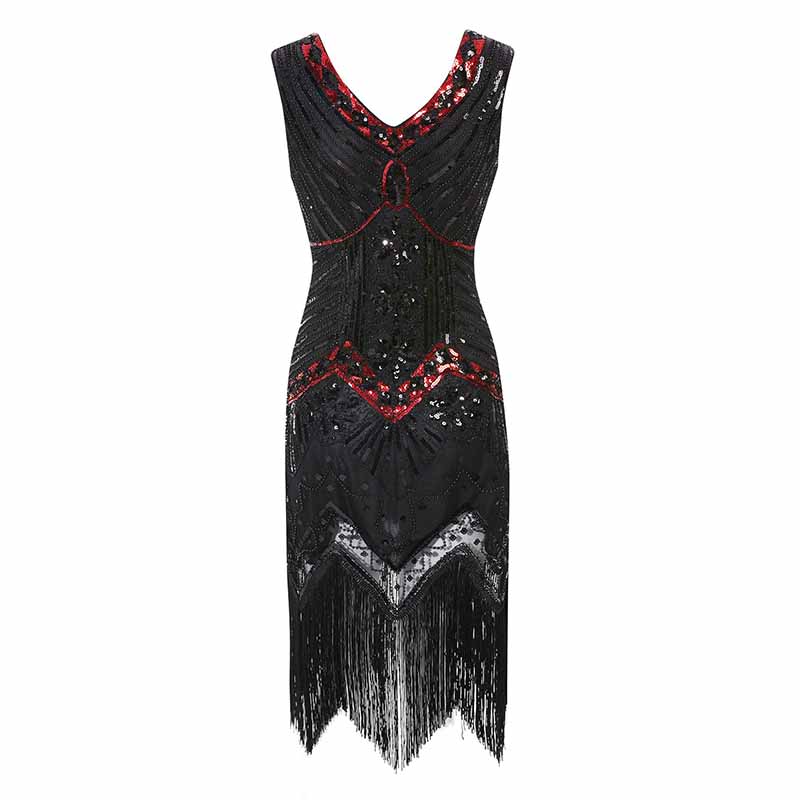 Women's Flapper Dresses 1920s V Neck Beaded Fringed Great Gatsby Dress