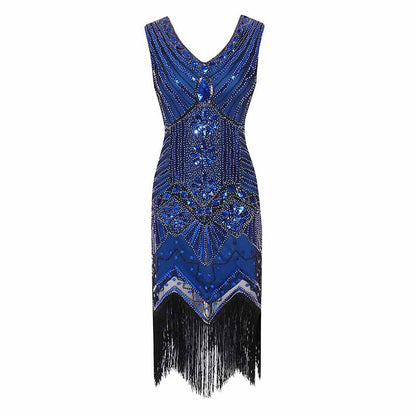 Women's Flapper Dresses 1920s V Neck Beaded Fringed Great Gatsby Dress