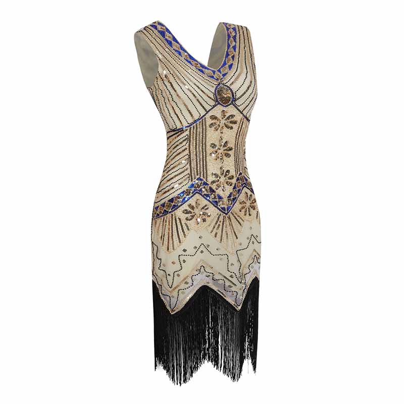 Women's Flapper Dresses 1920s V Neck Beaded Fringed Great Gatsby Dress