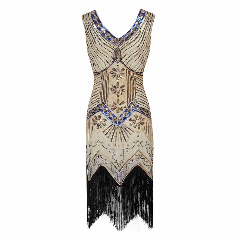 Women's Flapper Dresses 1920s V Neck Beaded Fringed Great Gatsby Dress