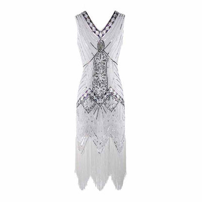 Women's Flapper Dresses 1920s V Neck Beaded Fringed Great Gatsby Dress