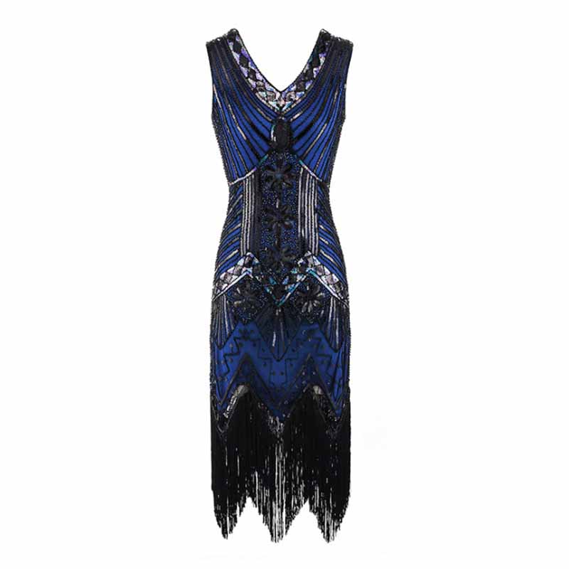 Women's Flapper Dresses 1920s V Neck Beaded Fringed Great Gatsby Dress