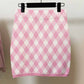 Women Pink Houndstooth Check Skirt Tweed Skirt Stretchy High Waisted Short Skirt