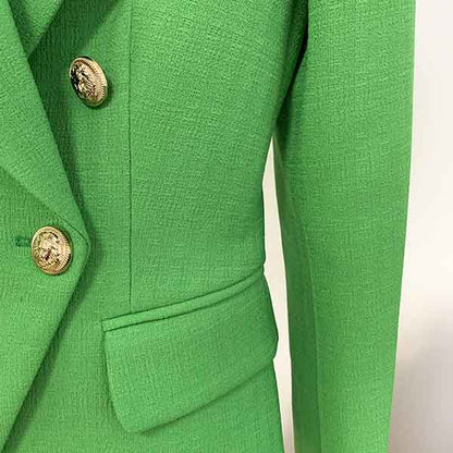 Women's Green Lion Buttons Fitted Blazer Jacket