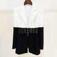 Women White Black Blazer + Flare Trousers Suit