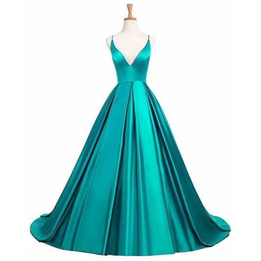 sd-hk Prom Maxi Gowns V Neck Sleeveless Long Evening Party Dress