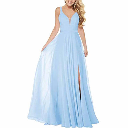 Long Simple Bridesmaid Dresses with Slit for Women Spaghetti Straps Prom Dresses