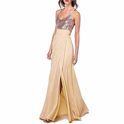 Womens Sequin Top Bridesmaid Dress Cocktail Party Swing Dresses