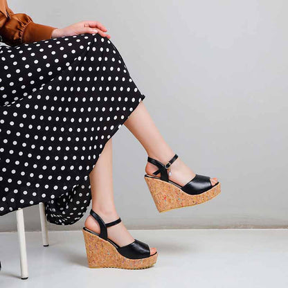 Women's Platform Dress Heels Summer Sandals Pu Wedge Chunky Heels