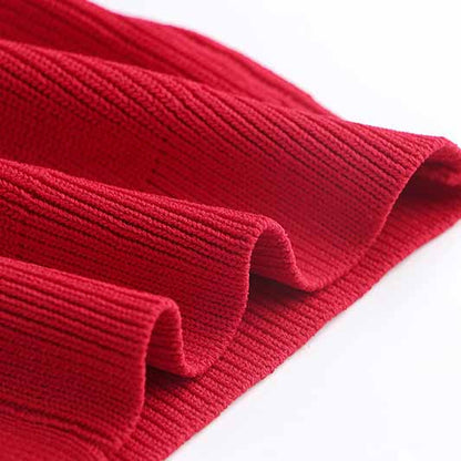 Women Ribbed-knit Red Minidress Short-sleeve Dress V-neck Cockail Dress