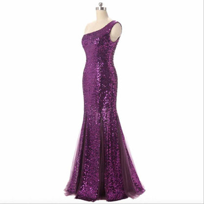 Women's One Shoulder Mermaid Prom Dress Sequin Sparkle Wedding Gowns