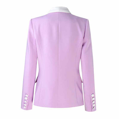 Women's Spring Summer Shawl White Collar Fitted Blazer Lavender Coat