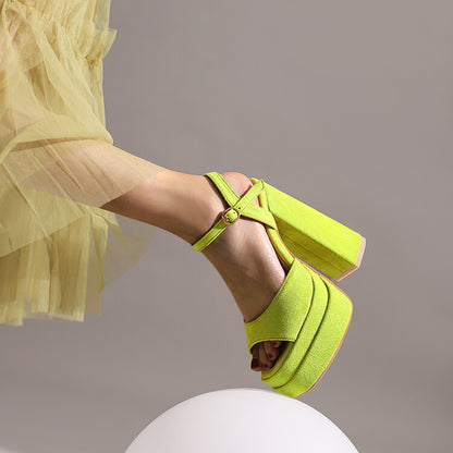 Women's Suede Sandals Platform Heels Dress Shoes Wedge Chunky Heels