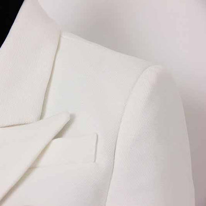 Women's Luxury Fitted Blazer Golden Lion Buttons Coat White Color