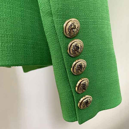 Women's Green Lion Buttons Fitted Blazer Jacket