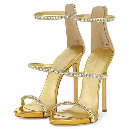 Women's Strappy Pointy Open Toe Ankle Strap Rhinestone Stiletto