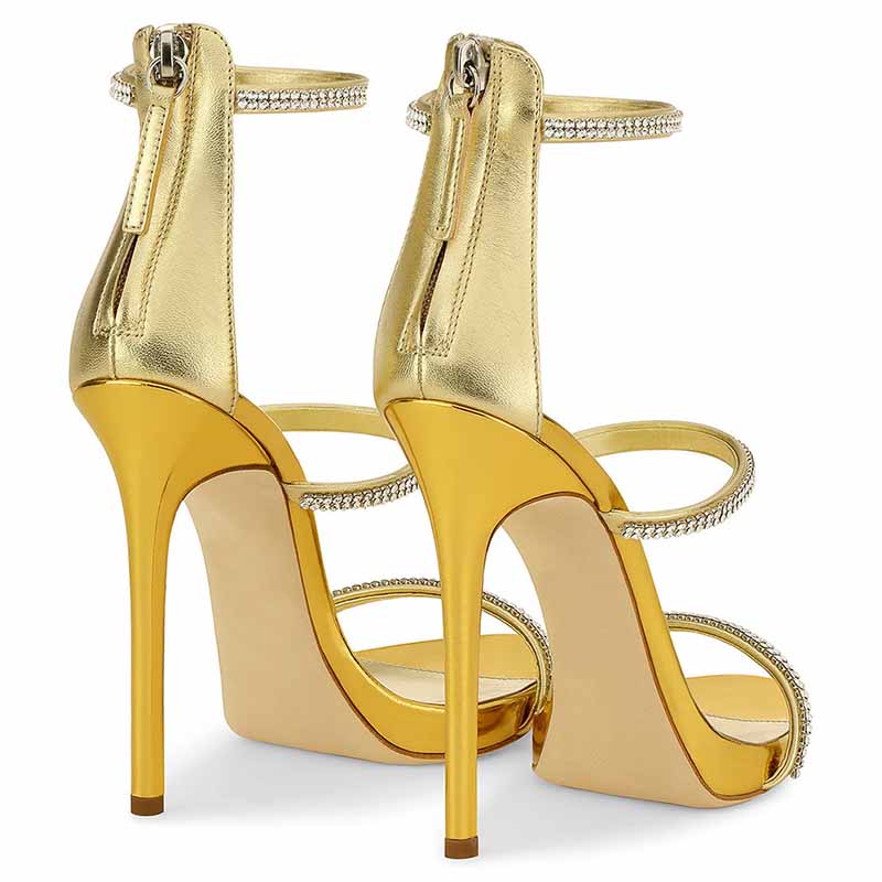 Women's Strappy Pointy Open Toe Ankle Strap Rhinestone Stiletto