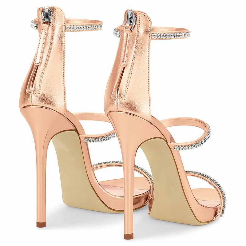 Women's Strappy Pointy Open Toe Ankle Strap Rhinestone Stiletto