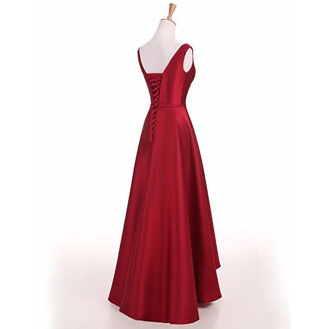 sd-hk Red Wedding Dress Sleeveless Ruffles Party Long Dress