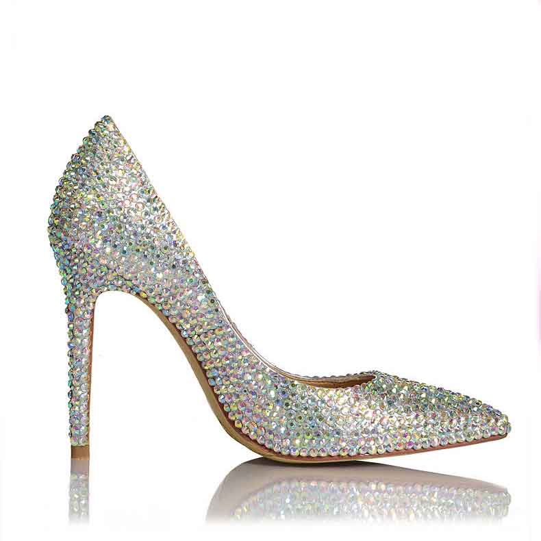 Silver Rhinestone Pointed Toe Stiletto Heels Wedding Heels – SD ...