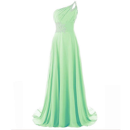 One-Shoulder Long Prom Dress Beads Details Bridesmaid Dress Long Maxi Dress