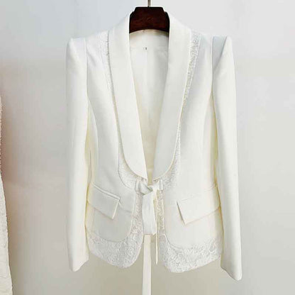 Women's White Pantsuit +High Waisted Flare Pants Suit Wedding Lace Up Suits