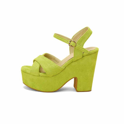 Women's Suede Platform Heels Sandals Wedge Chunky Heels Shoes