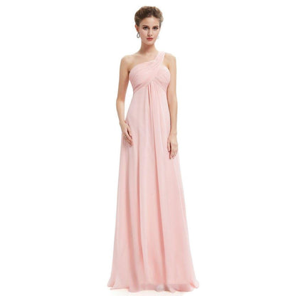 Pleat Chiffon One Shoulder Bridesmaid Dresses Long Evening Gown