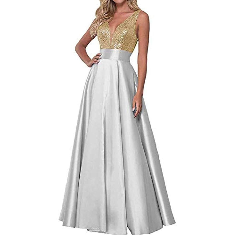 Silver Gray prom dress women
