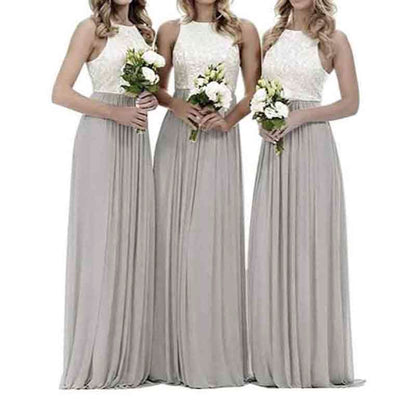 Lace Bridesmaid Dresses Sleeveless Long A Line Chiffon Wedding Guest Dresses